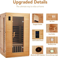 Infrared Sauna Built for Home Wellness, 2 Person Capacity, Low EMF Carbon Heating, Canadian Hemlock Wood