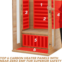 Infrared Sauna Built for Home Wellness, 2 Person Capacity, Low EMF Carbon Heating, Canadian Hemlock Wood