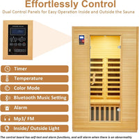 Infrared Sauna Built for Home Wellness, 2 Person Capacity, Low EMF Carbon Heating, Canadian Hemlock Wood