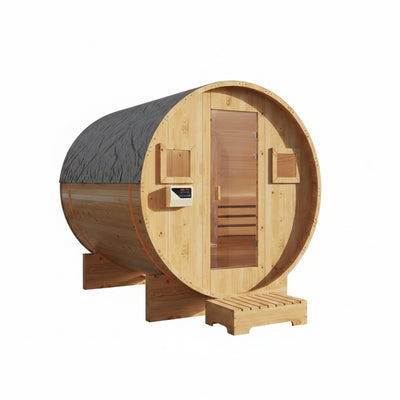 Traditional Barrel Sauna Built for Year-Round Use, 4-6 Person Capacity, 6KW Electric Heater, Steam and Dry Options