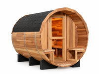 6-Person Patchworkred Cedar Traditional Steam Barrel Sauna — Studio Shot