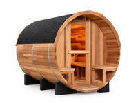 Traditional Steam Sauna Built for 6 People, Cedar Barrel Design, 6000W Heater, Indoor/Outdoor Use — Studio Shot