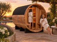 Traditional Steam Sauna Built for 6 People, Cedar Barrel Design, 6000W Heater, Indoor/Outdoor Use — Lifestyle